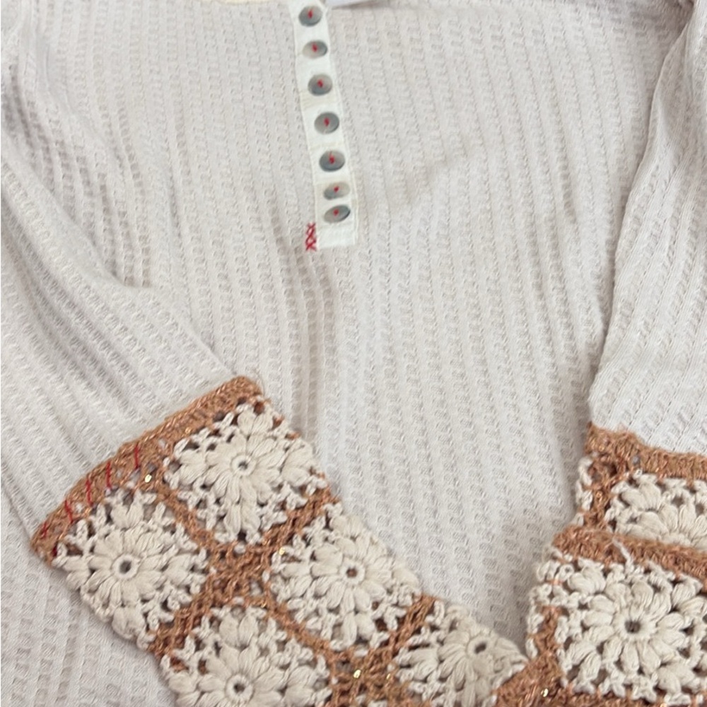 Free People Cream Crochet Detail Top